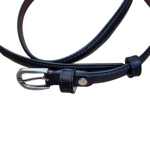 Black Leather Belt with Silver Buckle